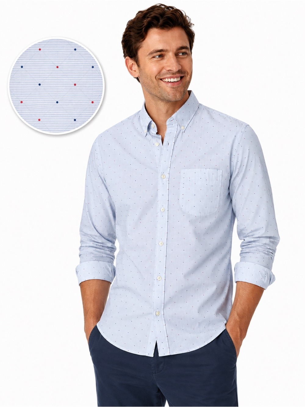 Bonobos Men’s Slim Fit Button Down Shirt Large Short Blue Red Dot Cotton